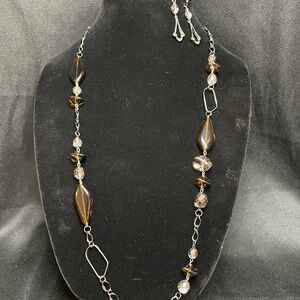 Chic Brown and Gun Metal Glass Bead Necklace and Earring Set, both new